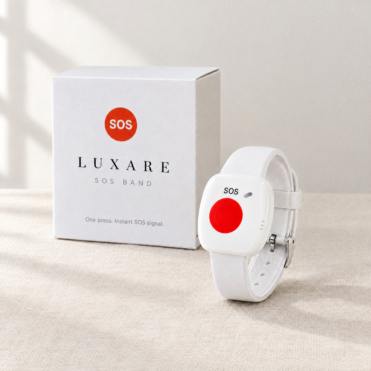 Luxare SOS Band with its box
