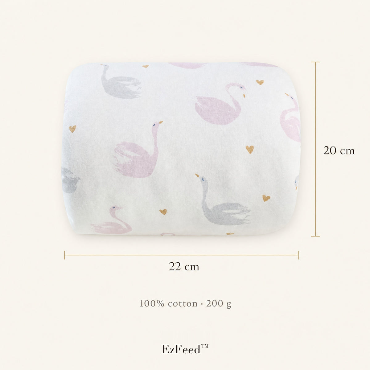 EzFeed nursing arm pillow dimensions, 22 cm by 20 cm, 100% cotton, 200 g