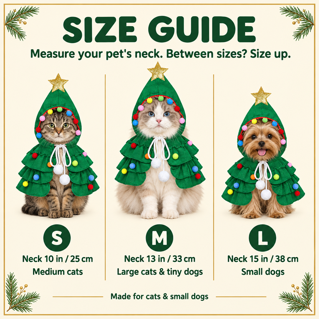 Size guide: S neck 10 in, M neck 13 in, L neck 15 in, for cats and small dogs