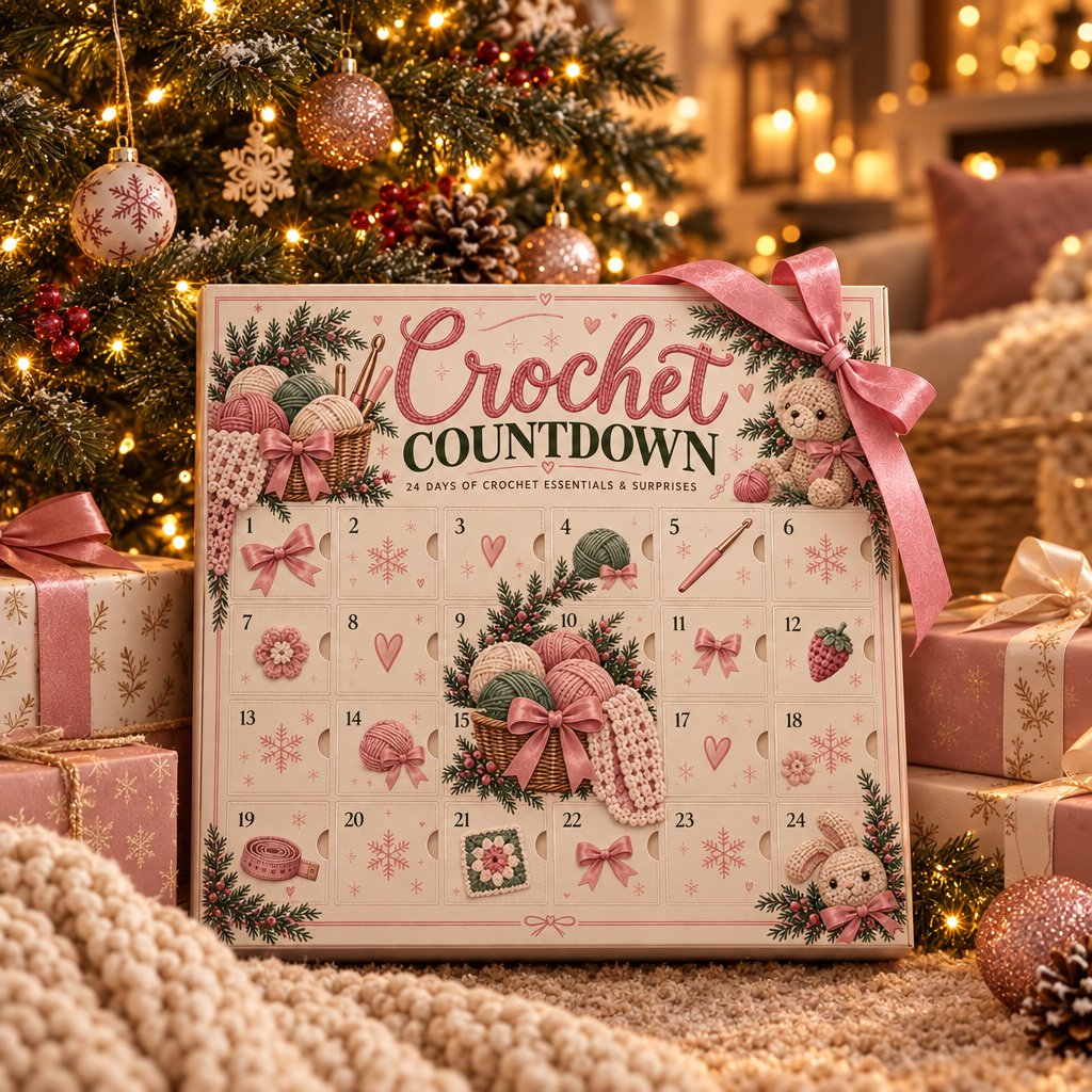 Crochet Countdown advent calendar as a Christmas gift under the tree