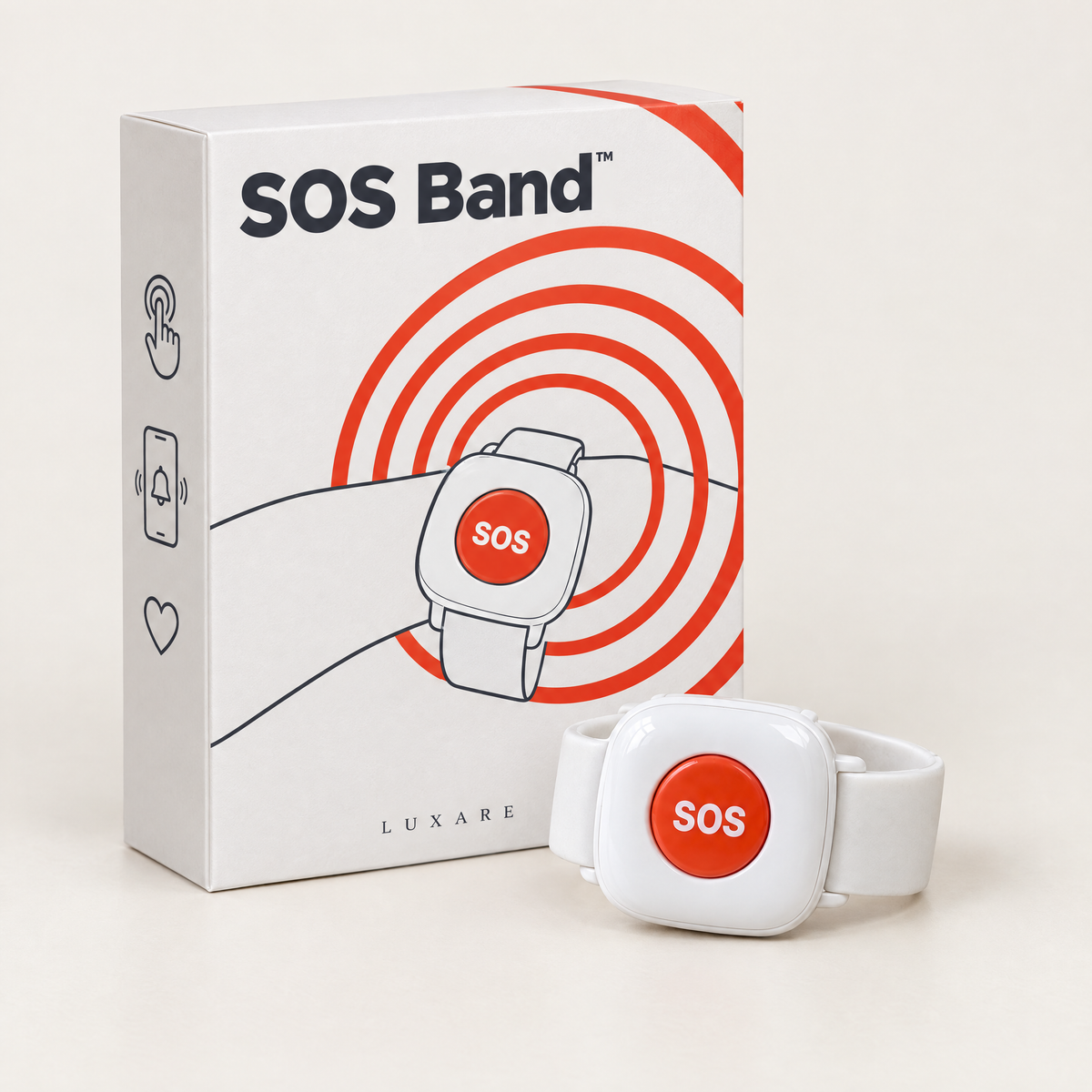 Luxare SOS Band with its box