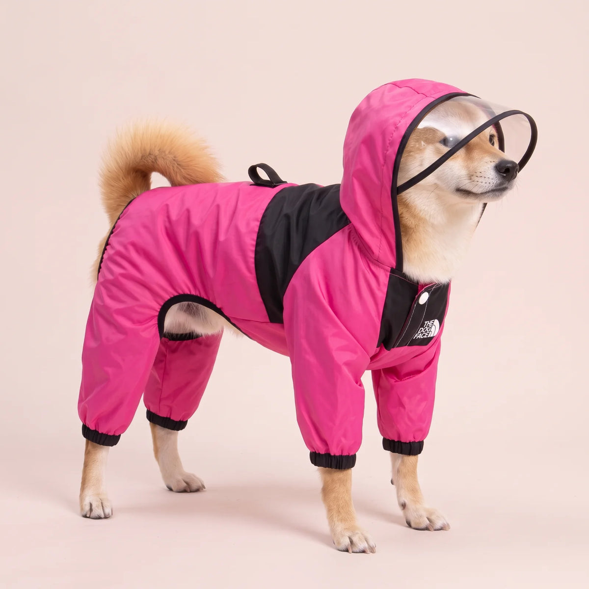 PuddlePup full-body jacket showing four covered legs and black cuffs