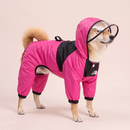 PuddlePup full-body jacket showing four covered legs and black cuffs