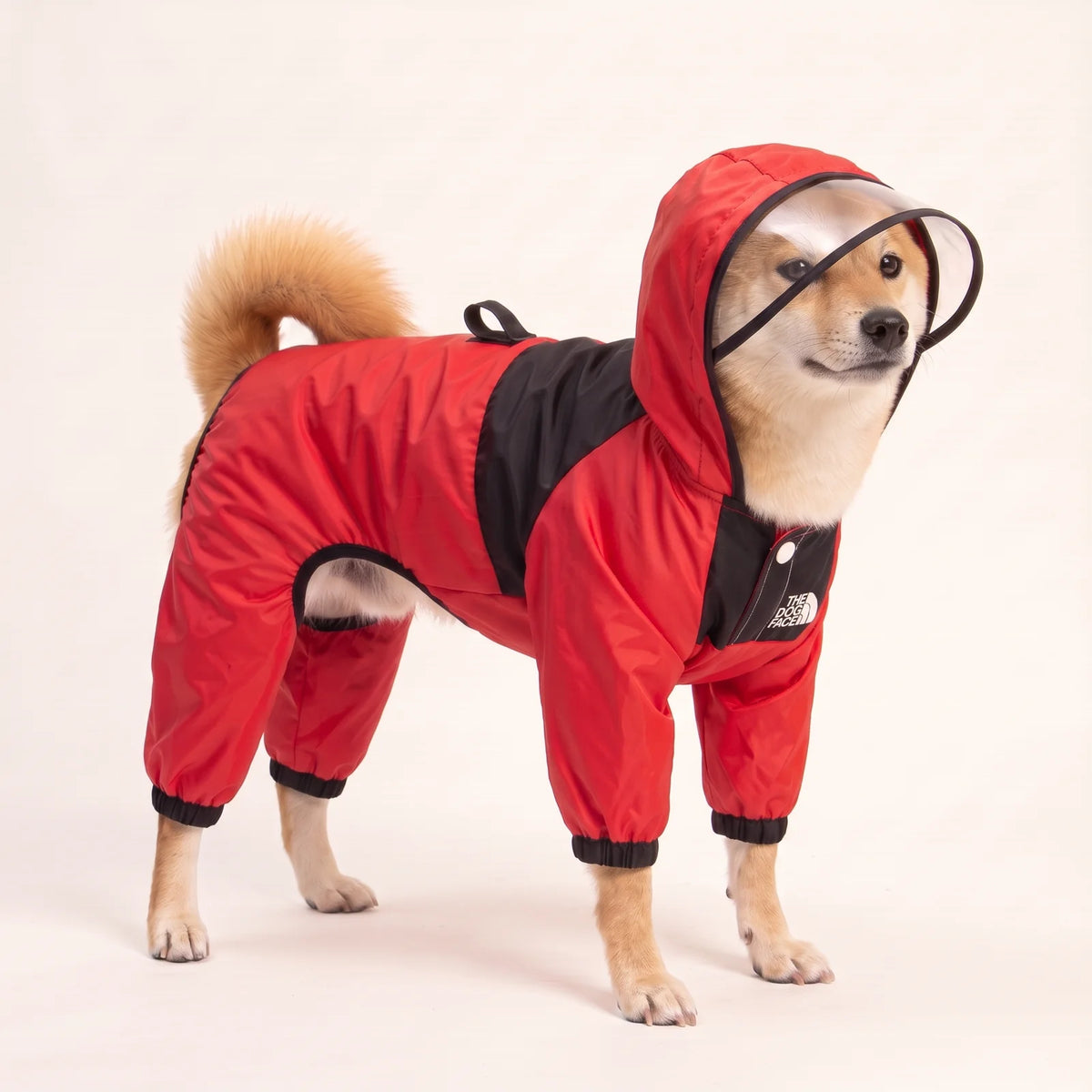 PuddlePup Red dog rain jacket with clear visor
